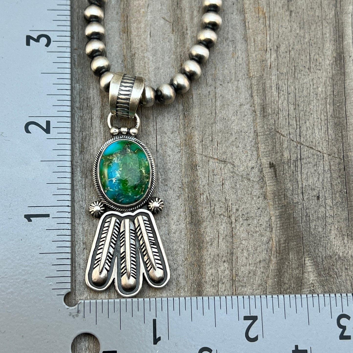 18" Sonoran Turquoise necklace sterling silver 6mm bead Verley Betone Navajo 774