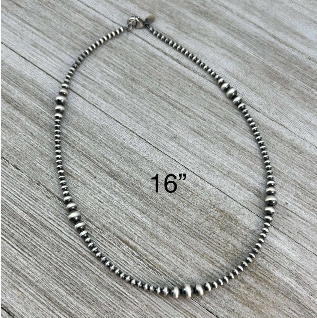 Real 925 Sterling Silver Bead Necklace, 3mm - 6mm graduated, Oxidized Silver, Classic Western Jewelry, small beads, Southwest Pearls