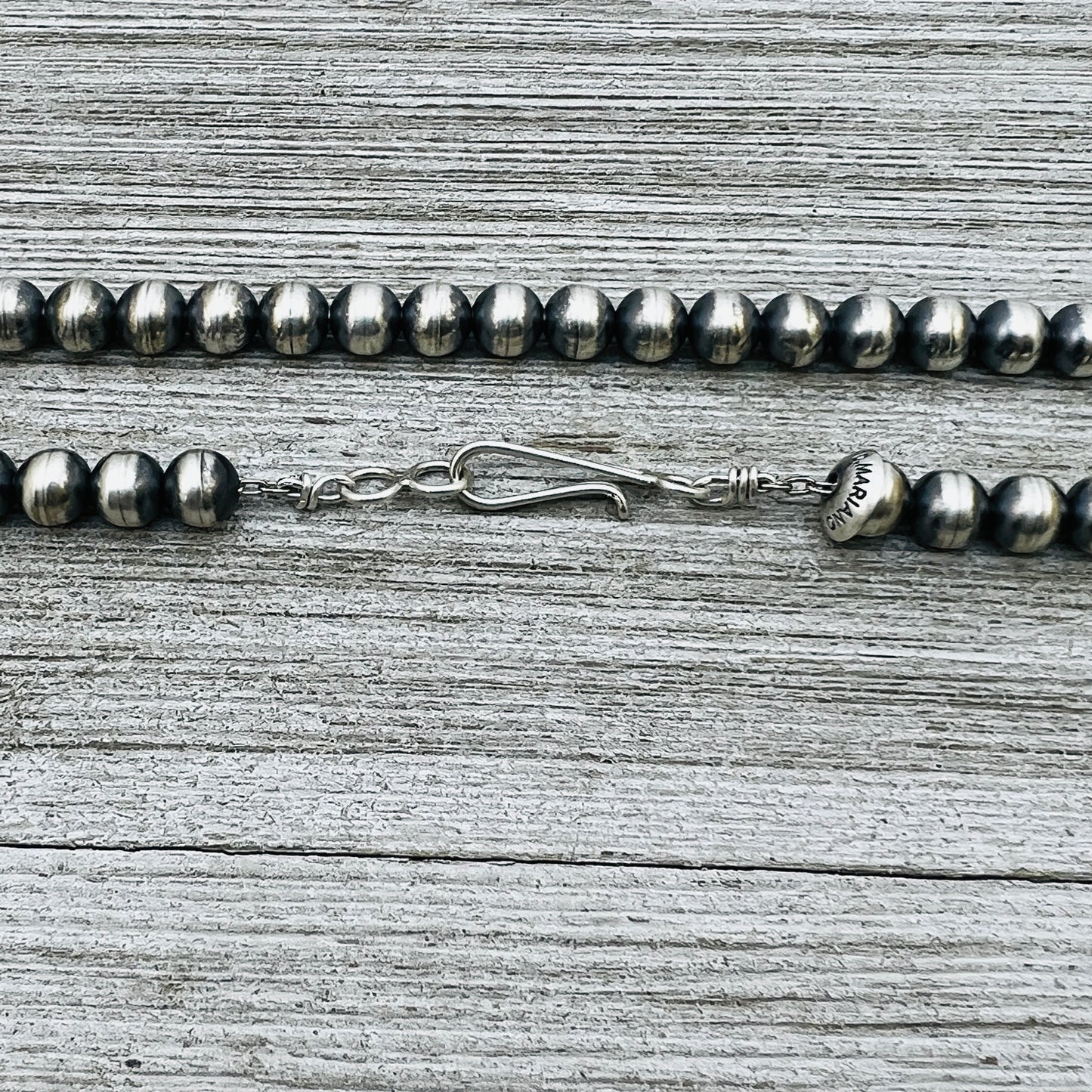 24" Sterling silver handmade Navajo Pearl 7mm round Bead Necklace Dorinda Mariano signed