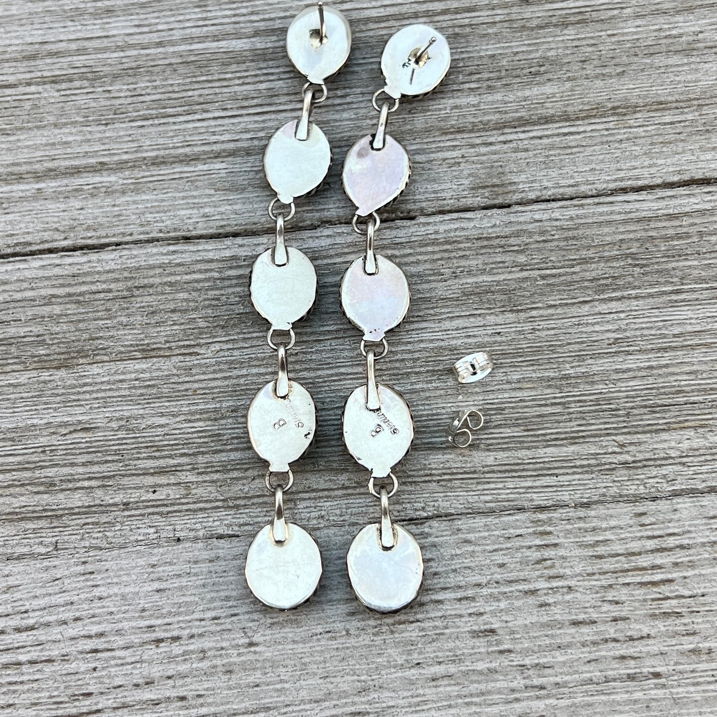 Long Dangle Turquoise stone earrings, sterling silver Boho jewelry
