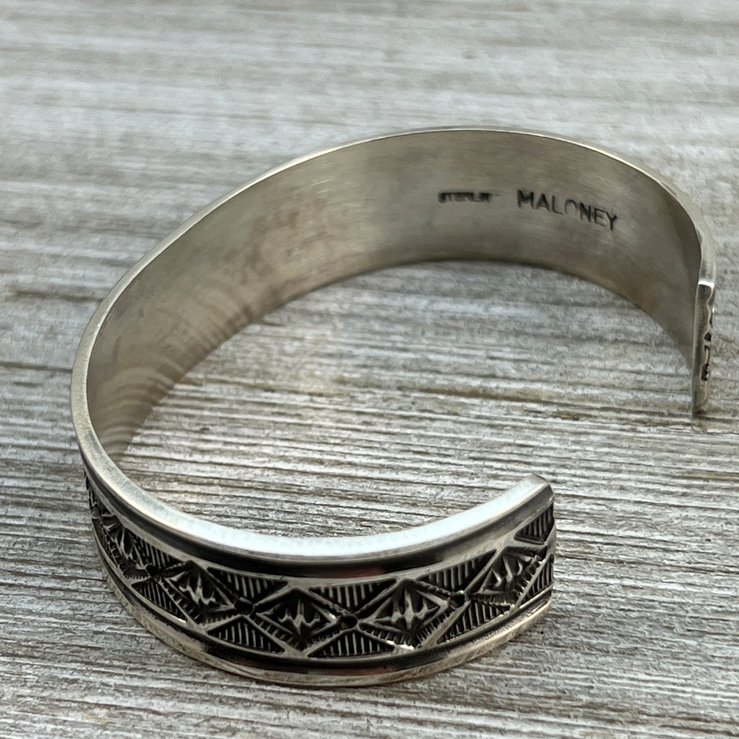 6.5" Sterling silver hand stamped Cuff Bracelet Navajo Leonard Maloney signed boho 360