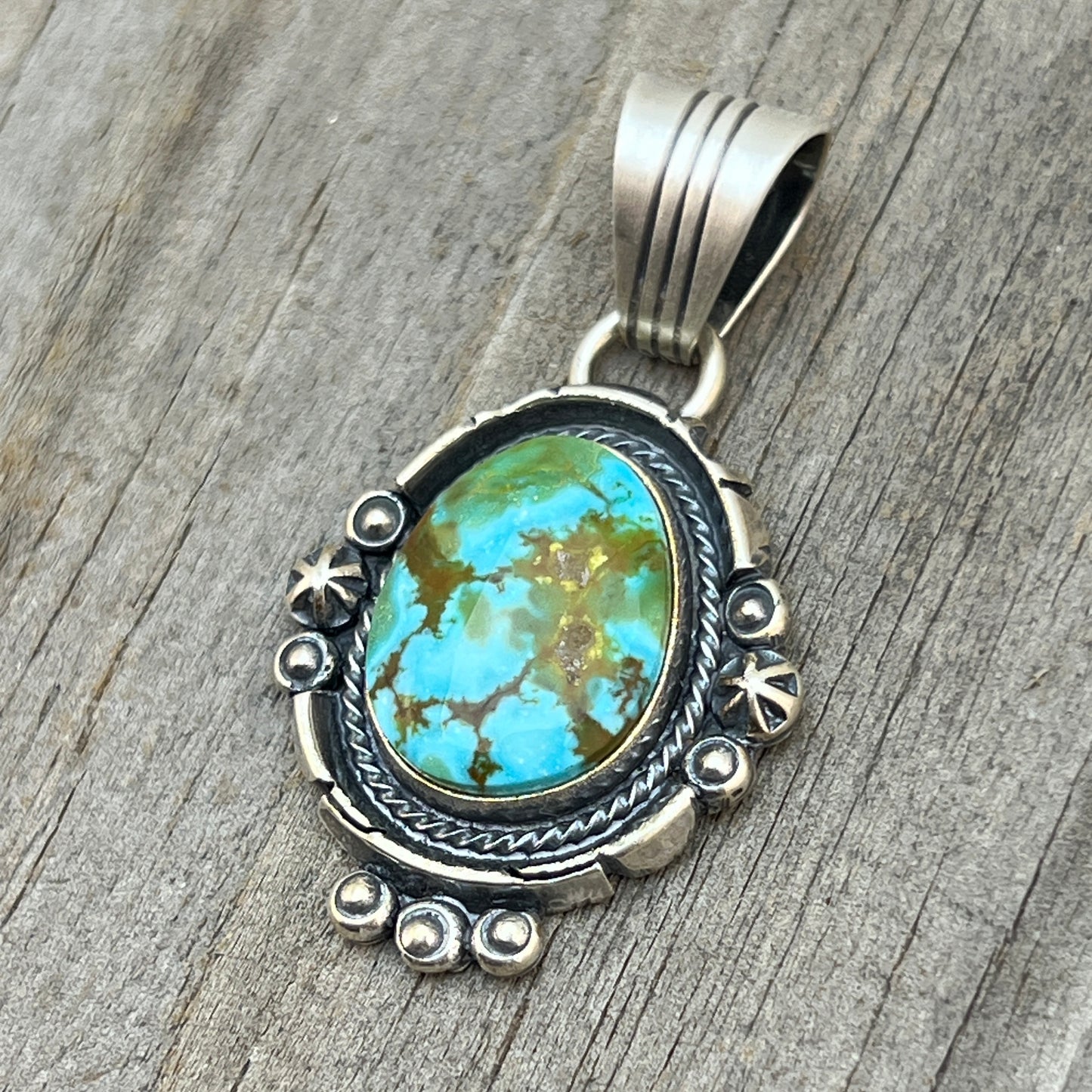 Kingman Turquoise pendant sterling silver Marita Benally Navajo 754