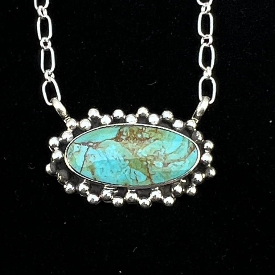 Kingman turquoise oval bar station necklace 1 sterling silver Gregg Yazzie