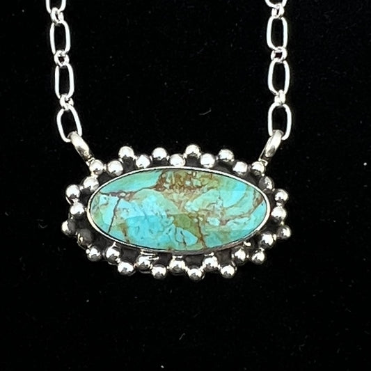 Kingman turquoise oval bar station necklace 1 sterling silver Gregg Yazzie