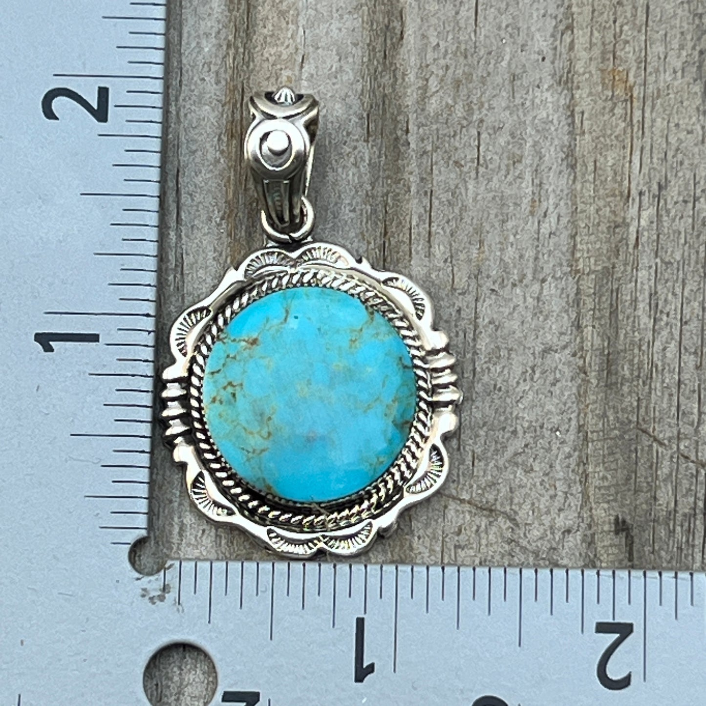 Kingman Turquoise Pendant Sterling silver Navajo handmade Jeremy Delgarito 760