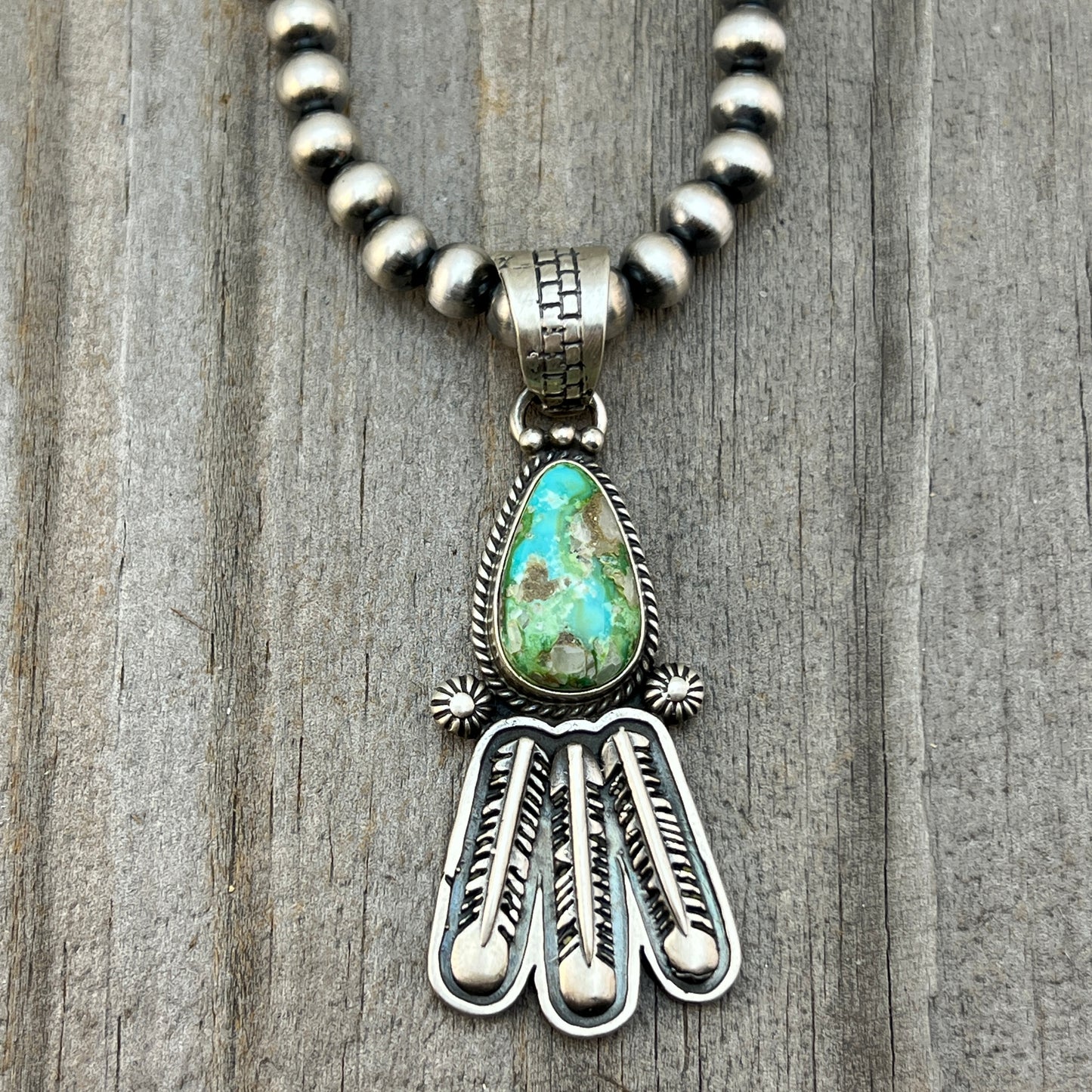 18" Sonoran Turquoise necklace sterling silver 6mm bead Verley Betone Navajo 777