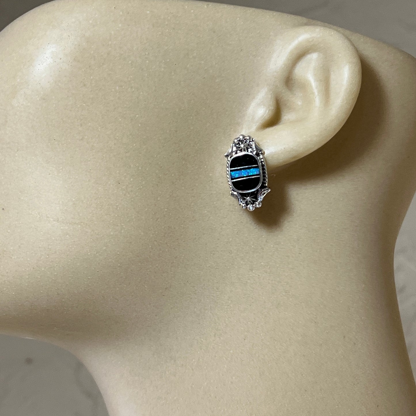 Modern Black Jet Opal Inlay Stud Earrings Sterling Silver James Manygoats Navajo 668