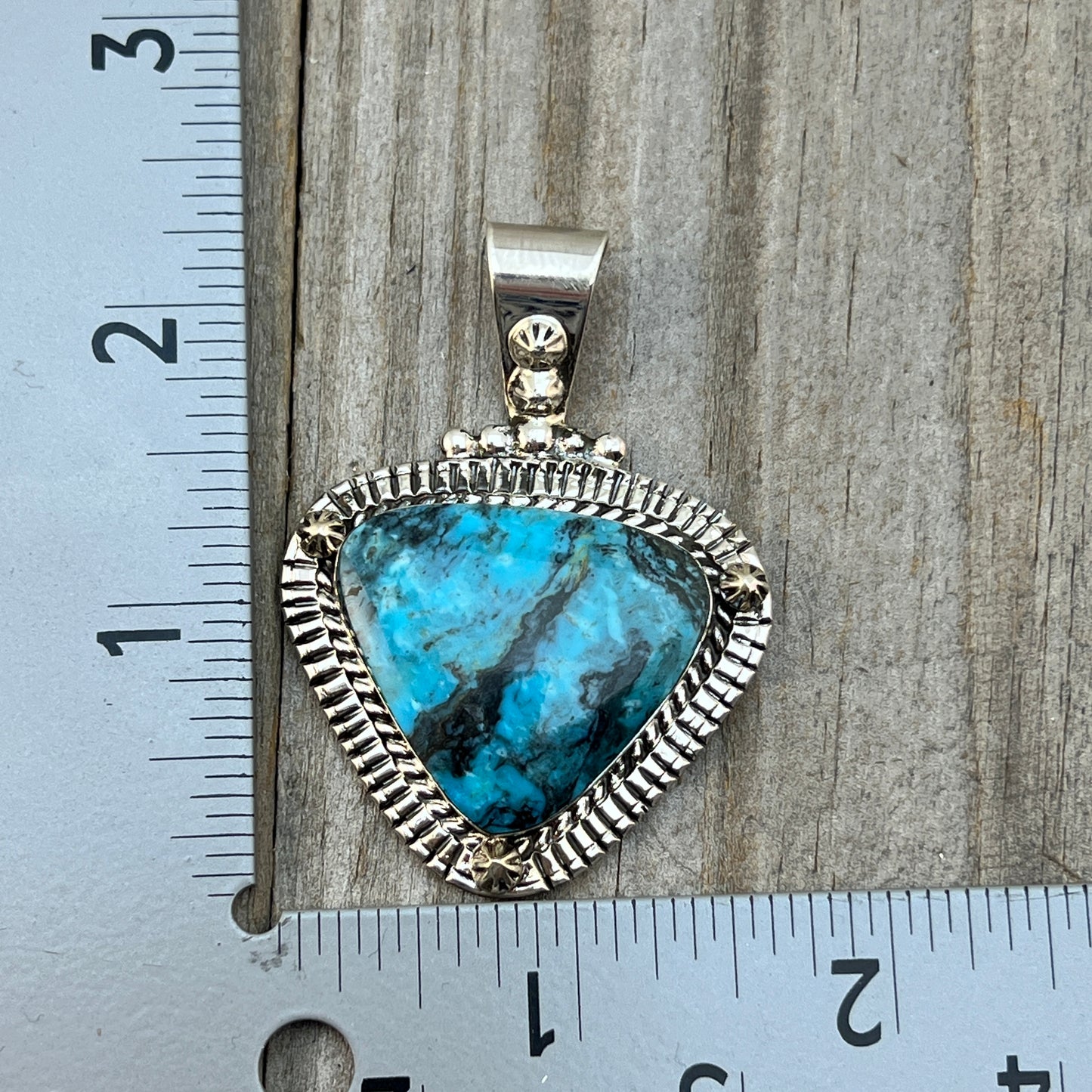 Blue Smokey Kingman turquoise pendant sterling silver Charlene Yazzie Navajo 815