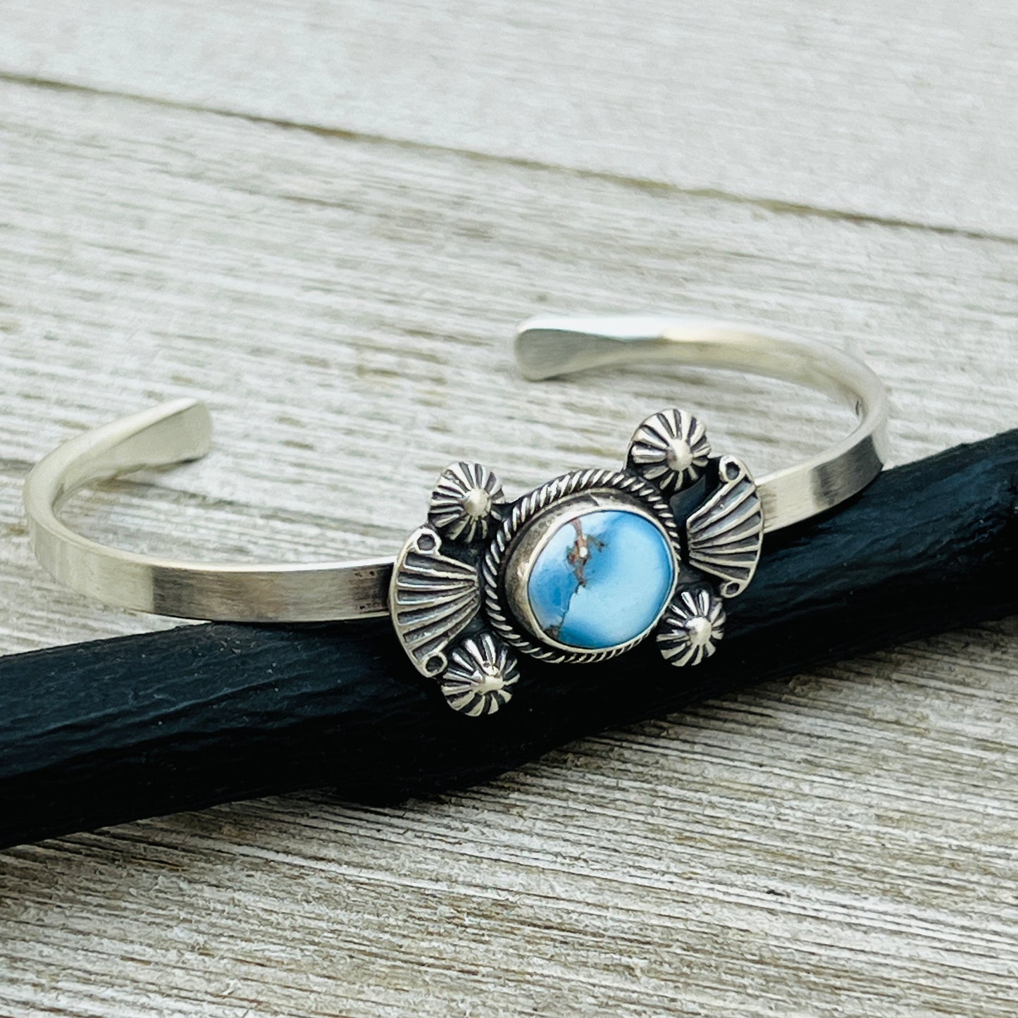 6 1/4" Golden Hills Turquoise Sterling Silver Genevieve Francisco Navajo handmade BR36