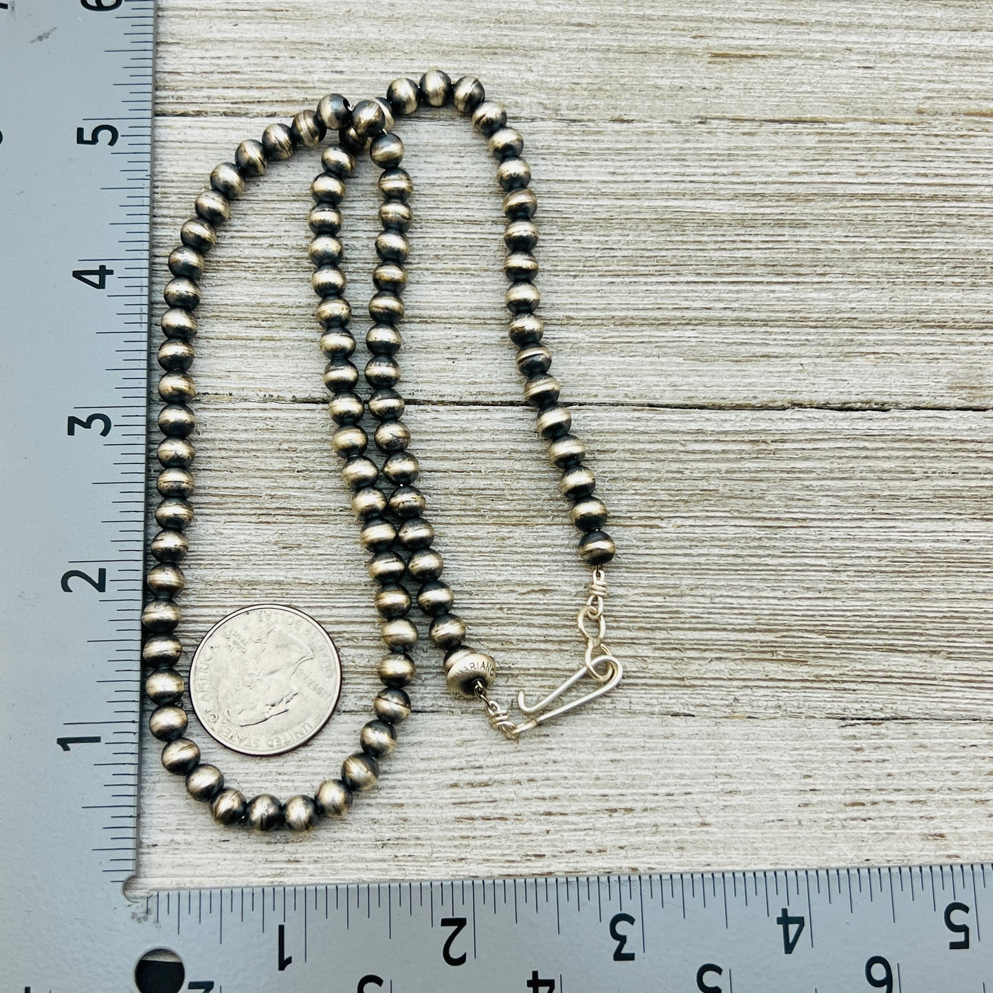 20" Sterling silver Navajo handmade 6mm round bead Pearl necklace Dorinda Mariano signed