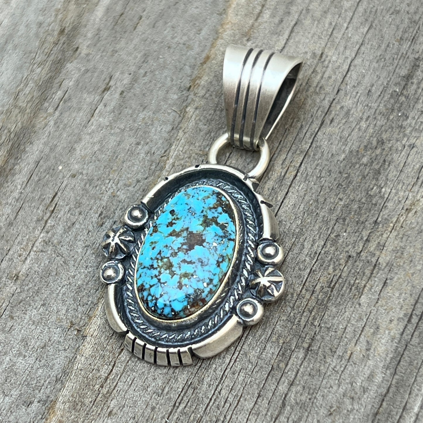 Kingman Turquoise pendant sterling silver Marita Benally Navajo 749