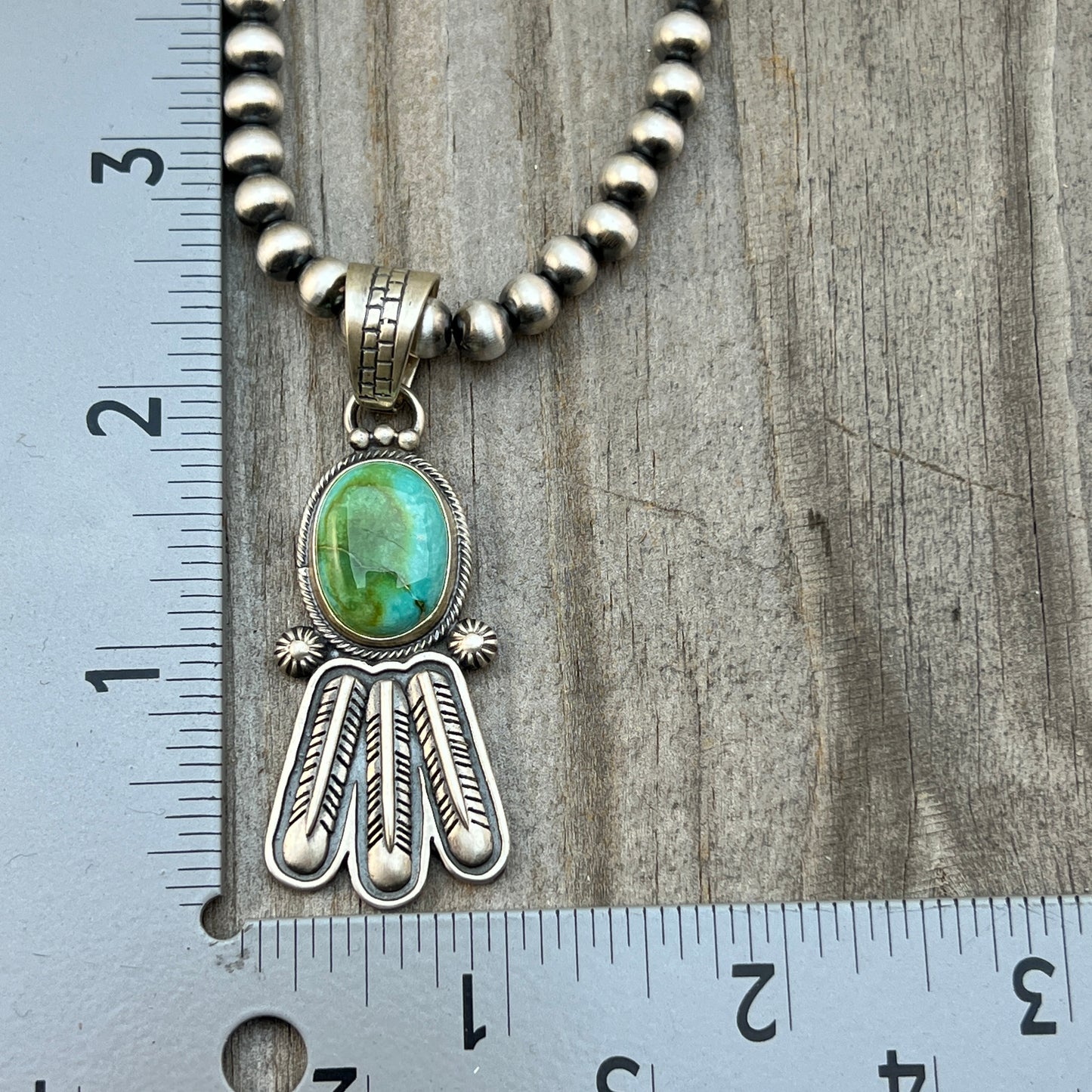 18" Sonoran Turquoise necklace sterling silver 6mm bead Verley Betone Navajo 771