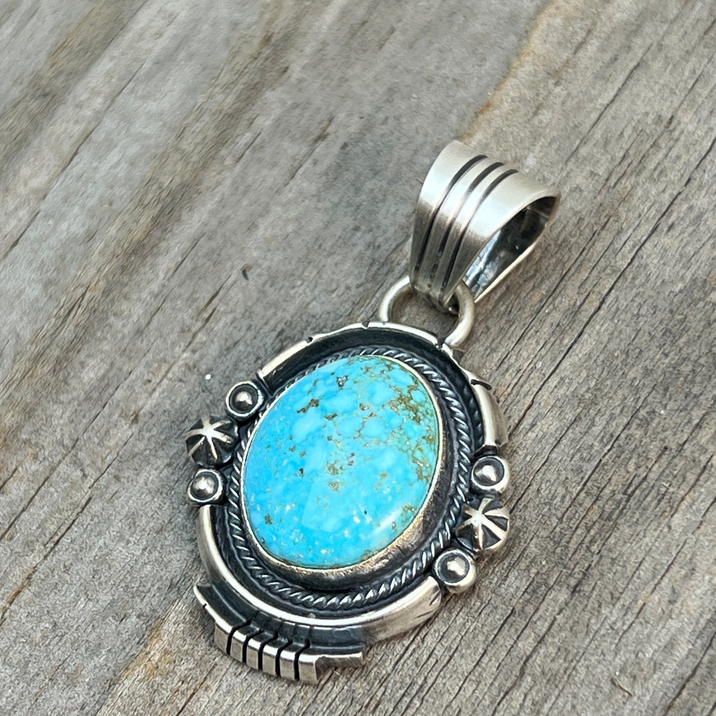 Kingman Turquoise pendant sterling silver Marita Benally Navajo 734