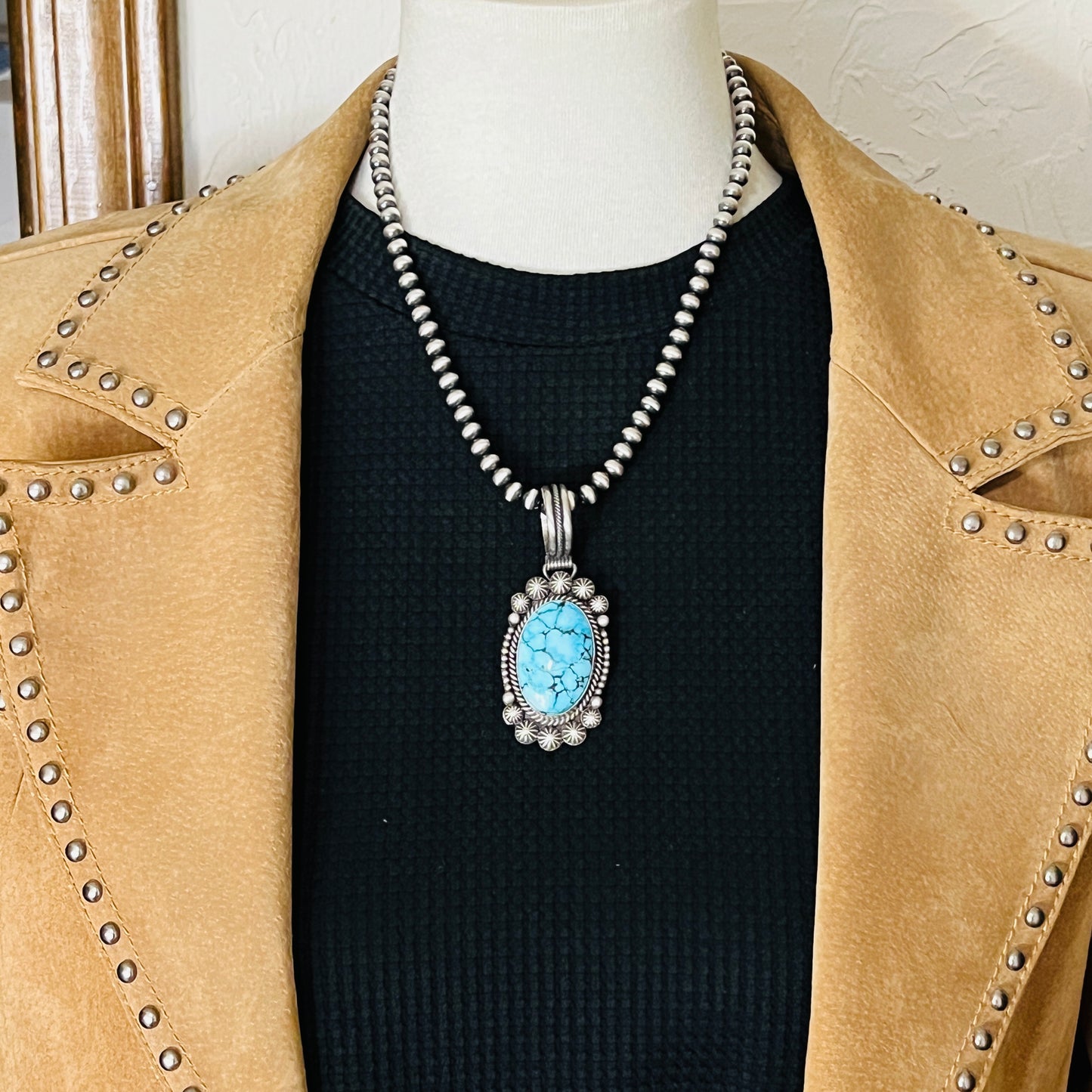 Blue Kingman Turquoise Pendant Navajo Sterling silver Michael Calladitto Navajo hand 855