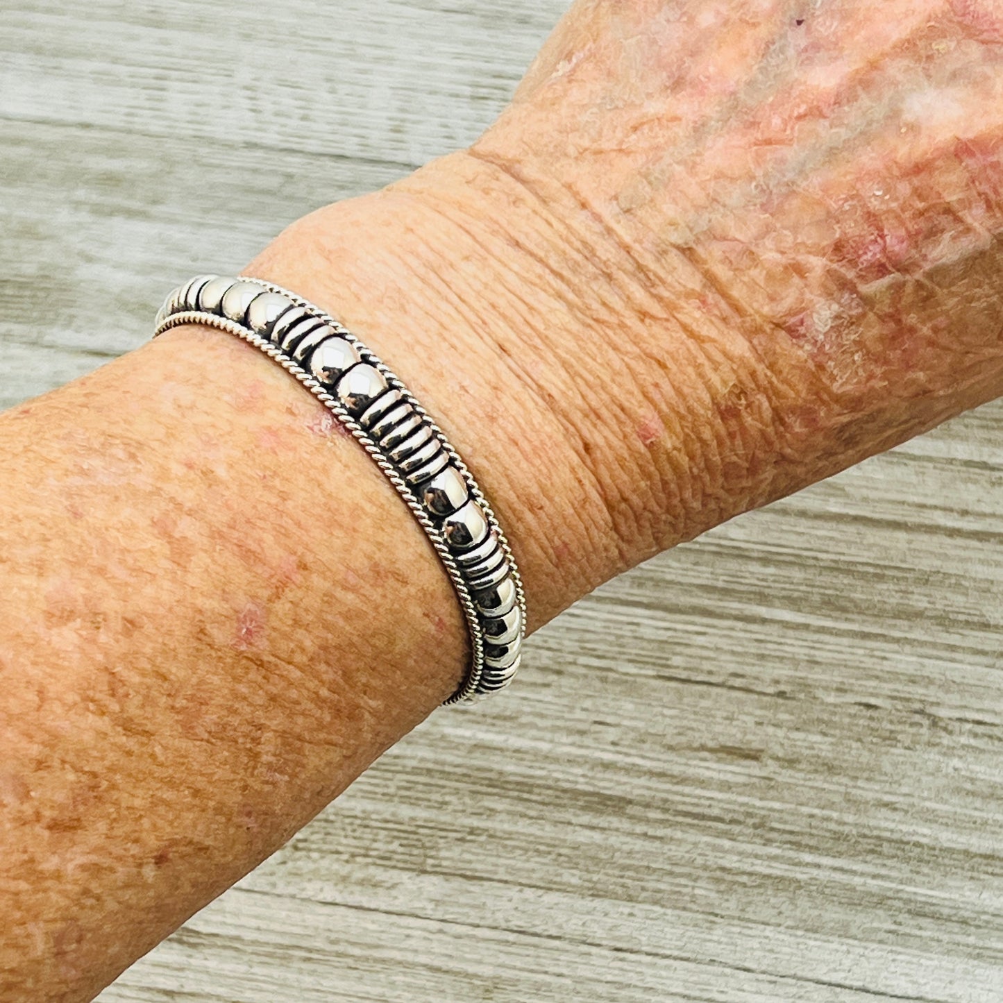 6 1/2" All Silver modern Narrow Cuff Bracelet Thomas Charley Sterling Stacking BR32