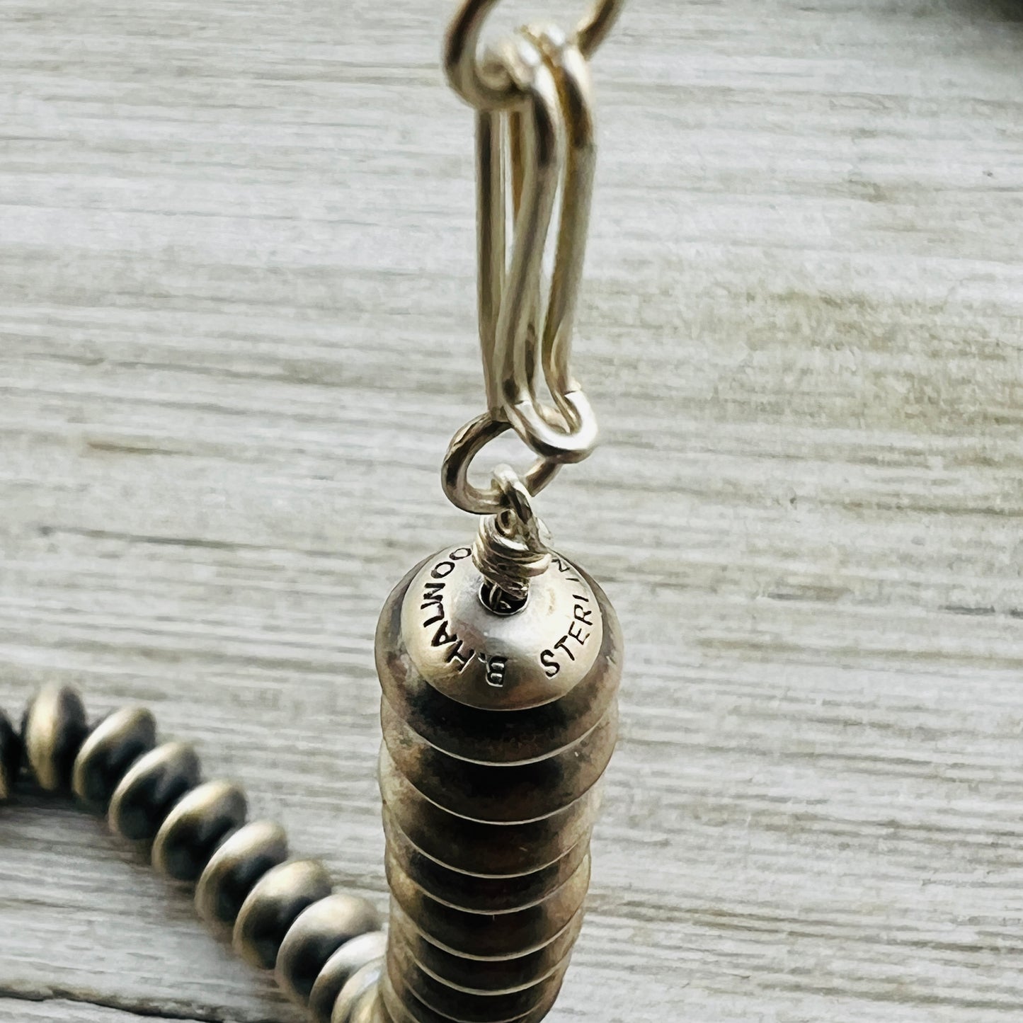 18" Sterling silver Navajo handmade 10mm saucer bead Pearl necklace Bryannen Halwood signed
