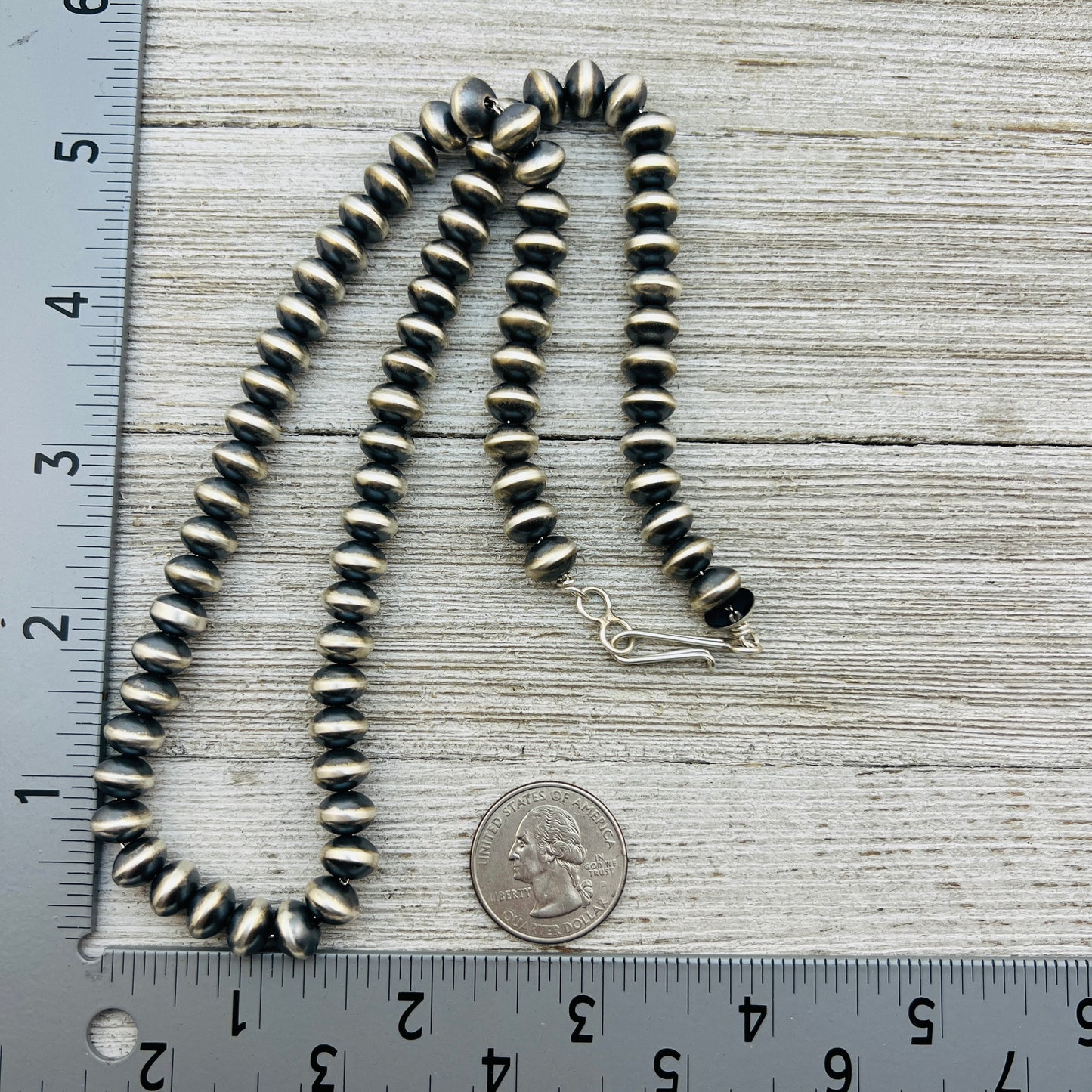 20" Sterling silver Navajo handmade 7mm oval bead Pearl necklace Bryannen Halwood 705