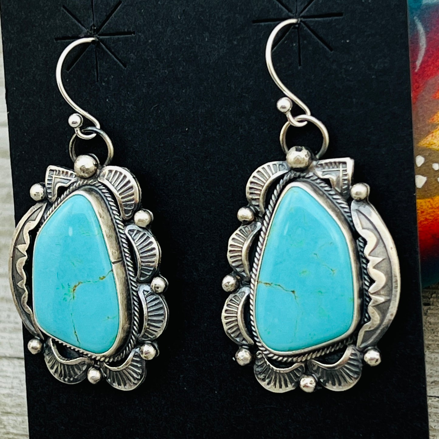 Tyrone turquoise Earrings Jackson Hoskie signed Sterling silver ER6