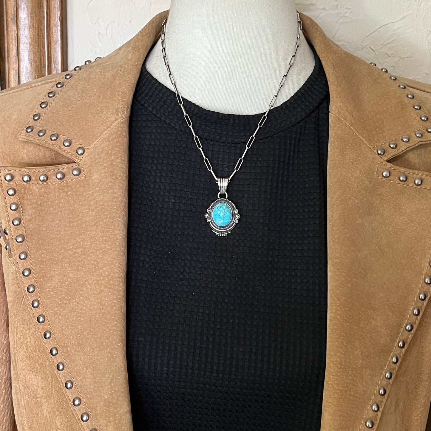 Kingman Turquoise pendant sterling silver Marita Benally Navajo 734