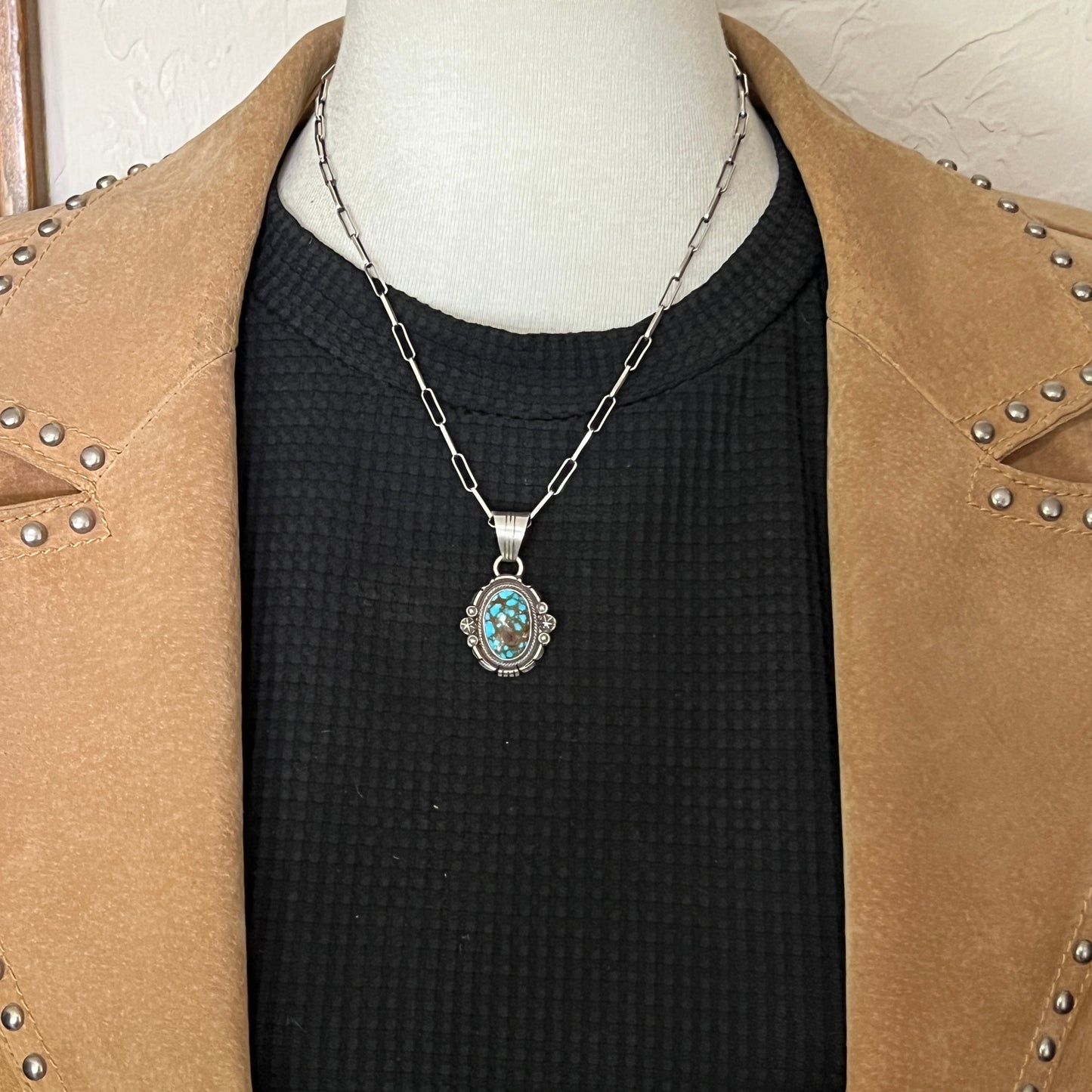 Kingman Turquoise pendant sterling silver Marita Benally Navajo 745