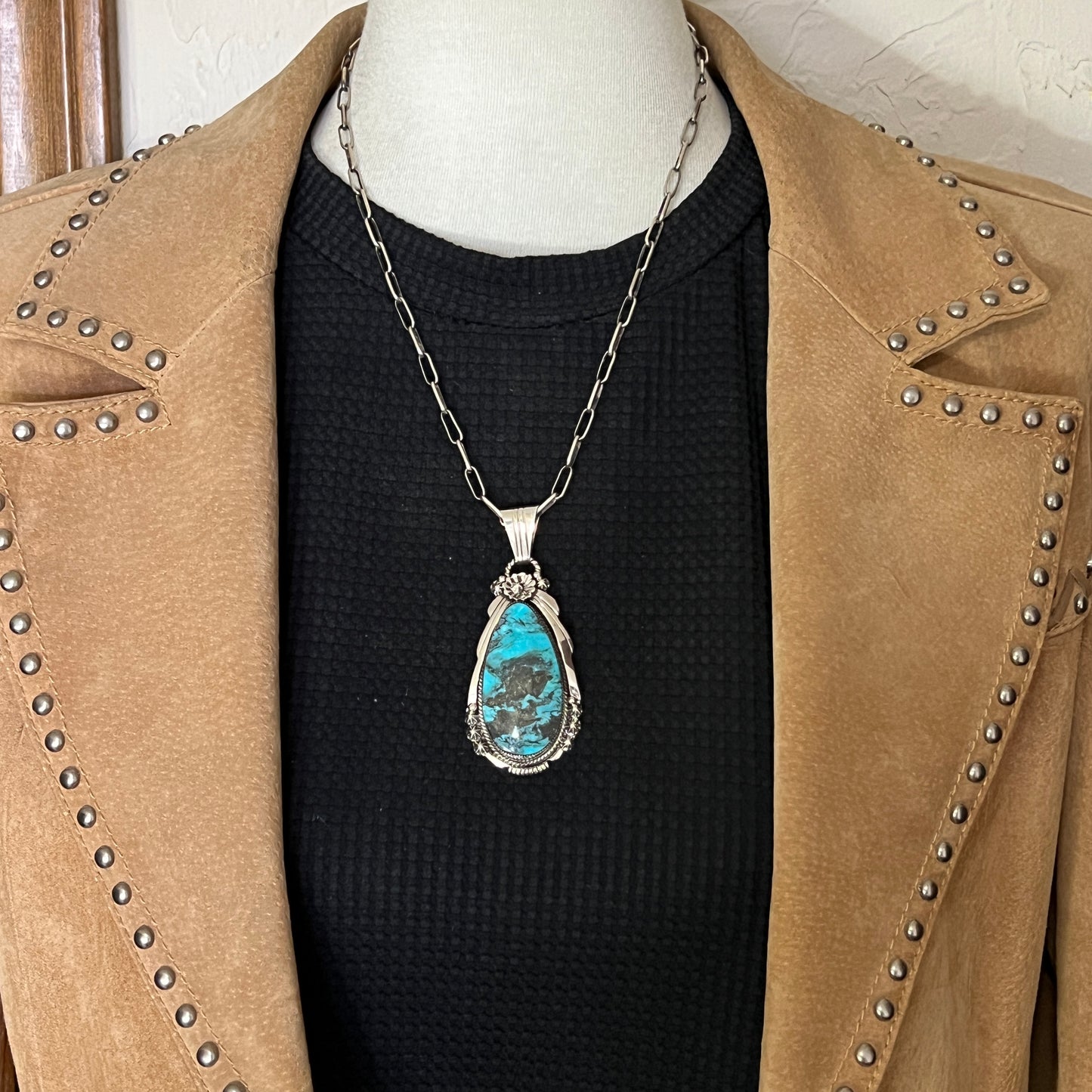 Blue Smokey Kingman Turquoise pendant sterling silver Rose Lee Navajo 788