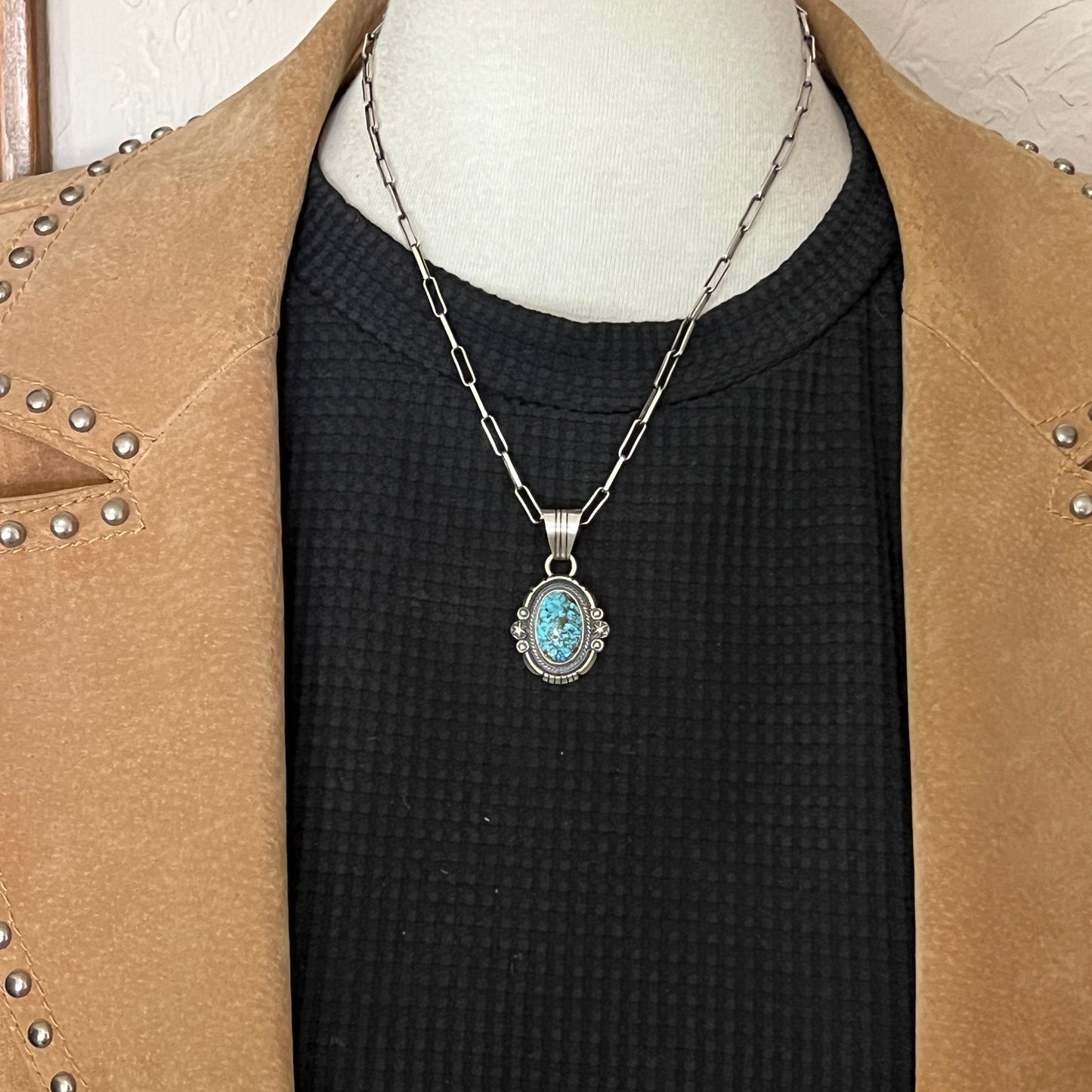 Kingman Turquoise pendant sterling silver Marita Benally Navajo 749