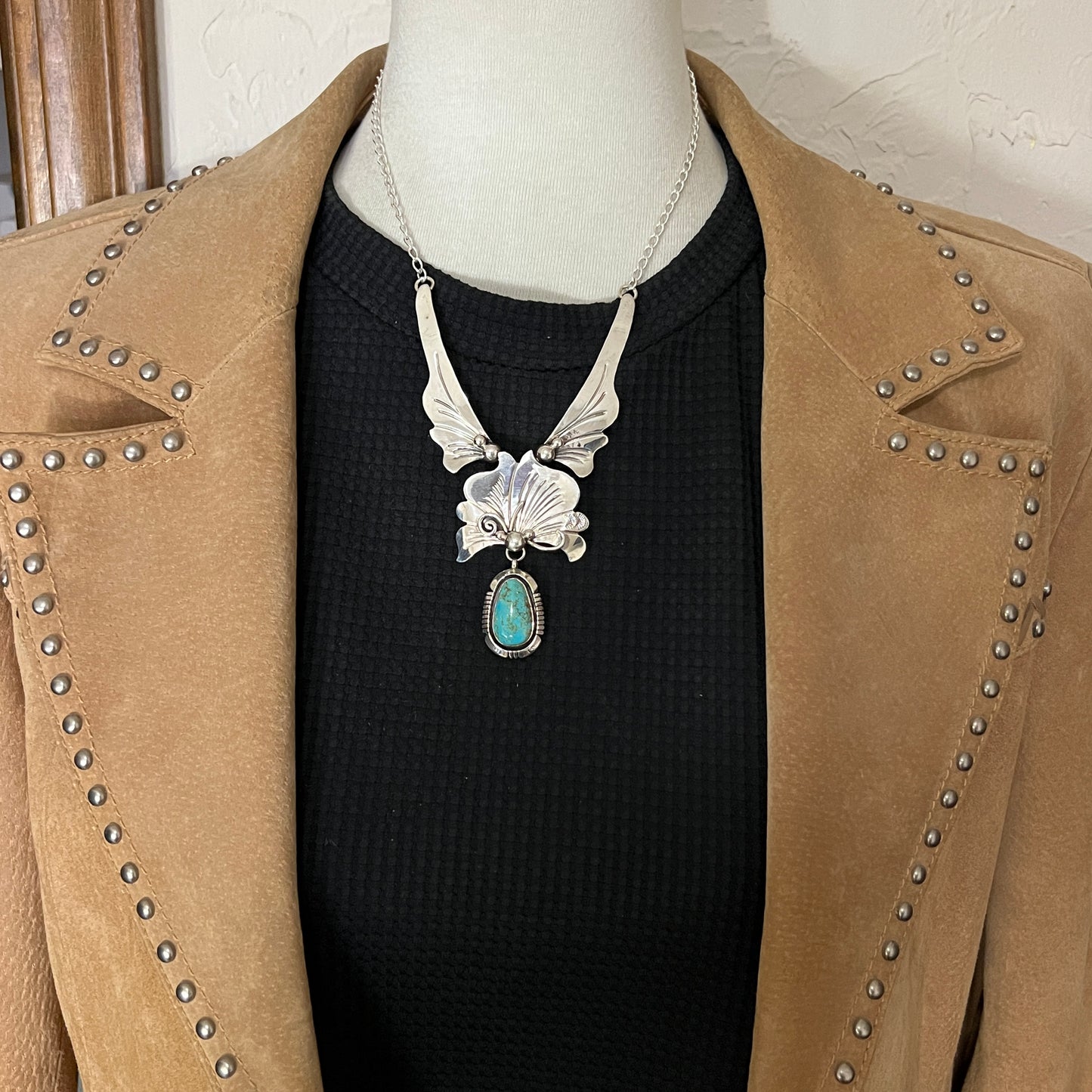 20" Modern Necklace Tyrone turquoise sterling silver Piaso Navajo 830