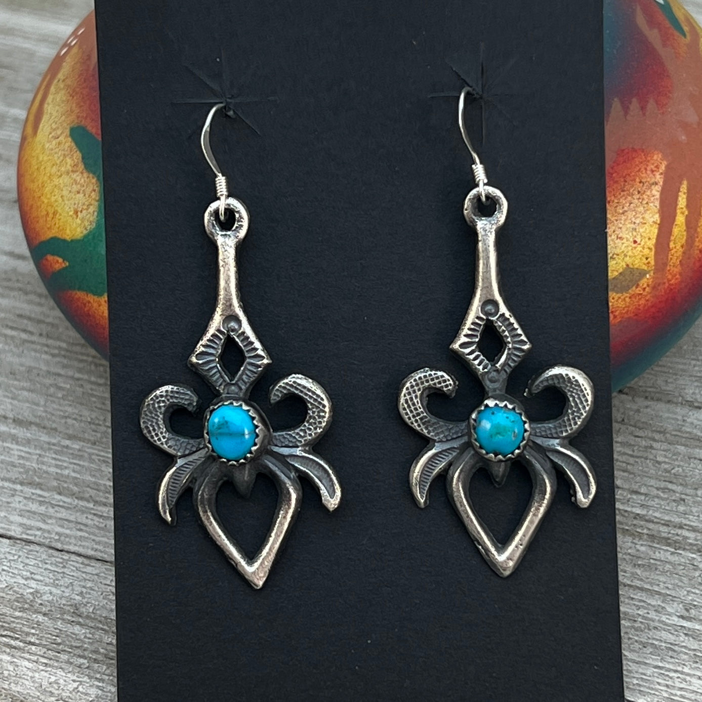 Modern tufa cast earrings, sterling silver turquoise Navajo Eva & Linberg Billah