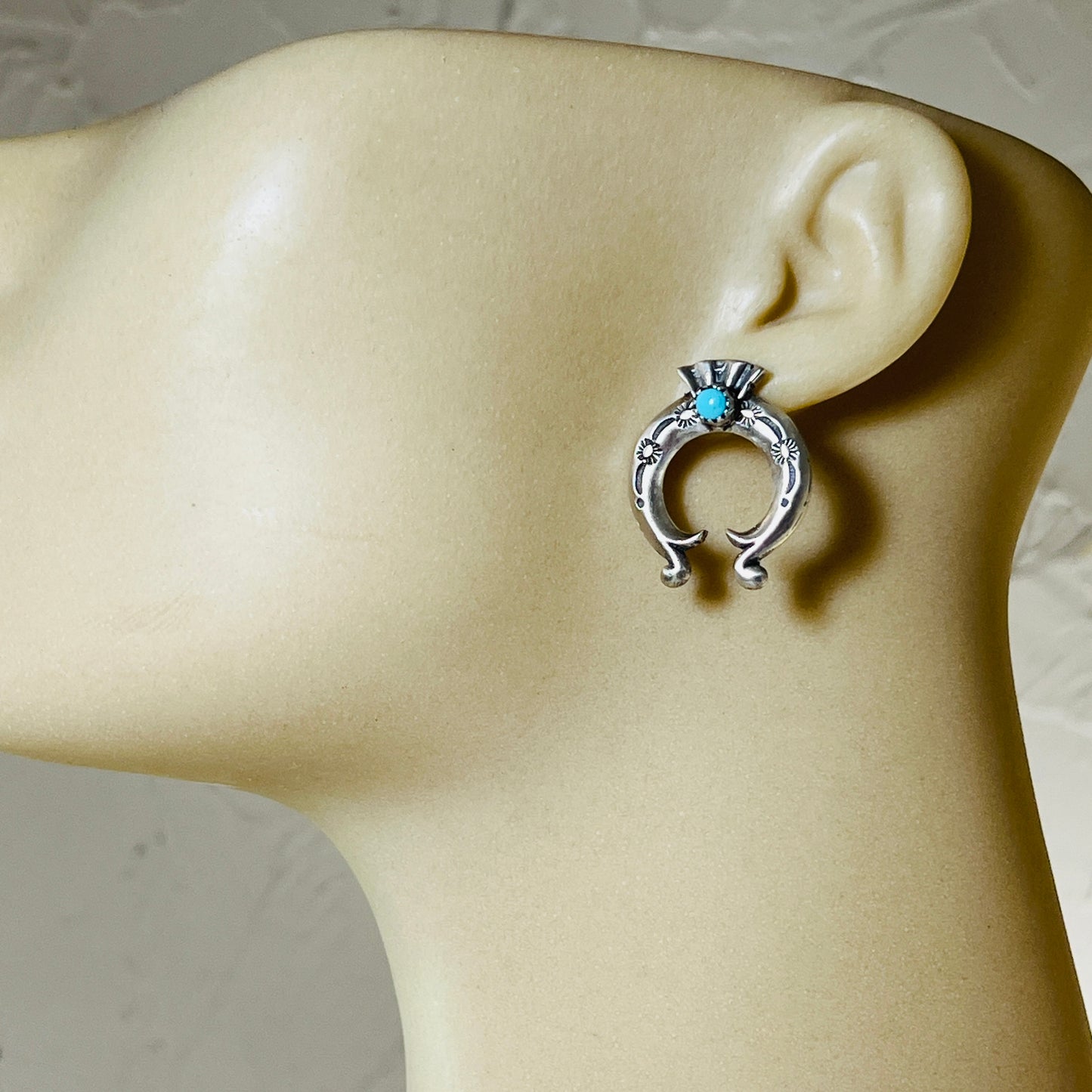 1" Turquoise Naja post earrings sterling silver Adrienne Gordon Navajo ER62