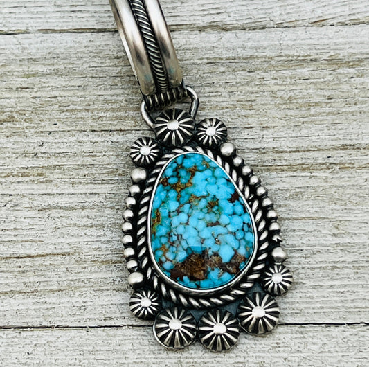 Blue Kingman Spiderweb Turquoise Pendant Navajo Sterling silver Michael Calladitto Navajo