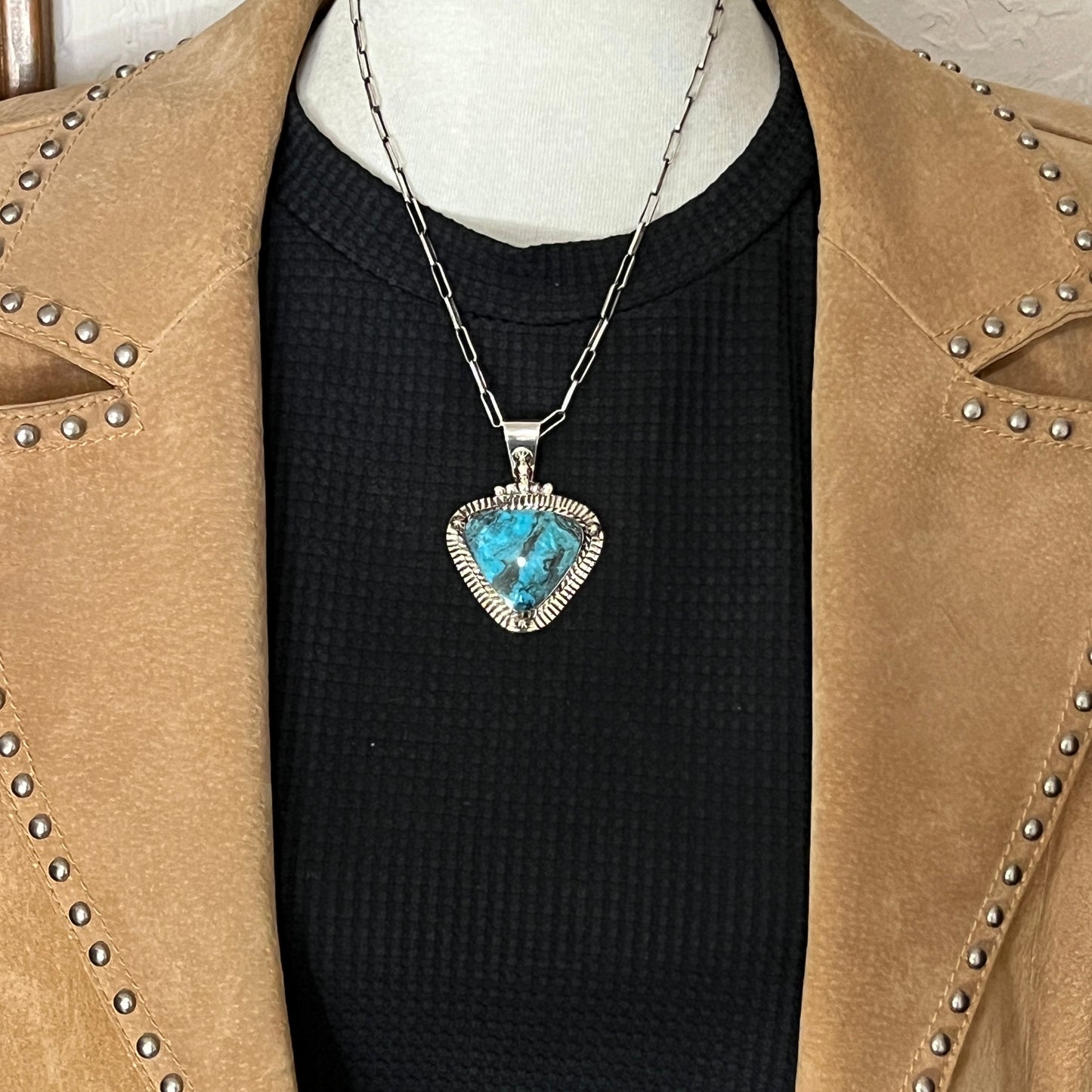 Blue Smokey Kingman turquoise pendant sterling silver Charlene Yazzie Navajo 815