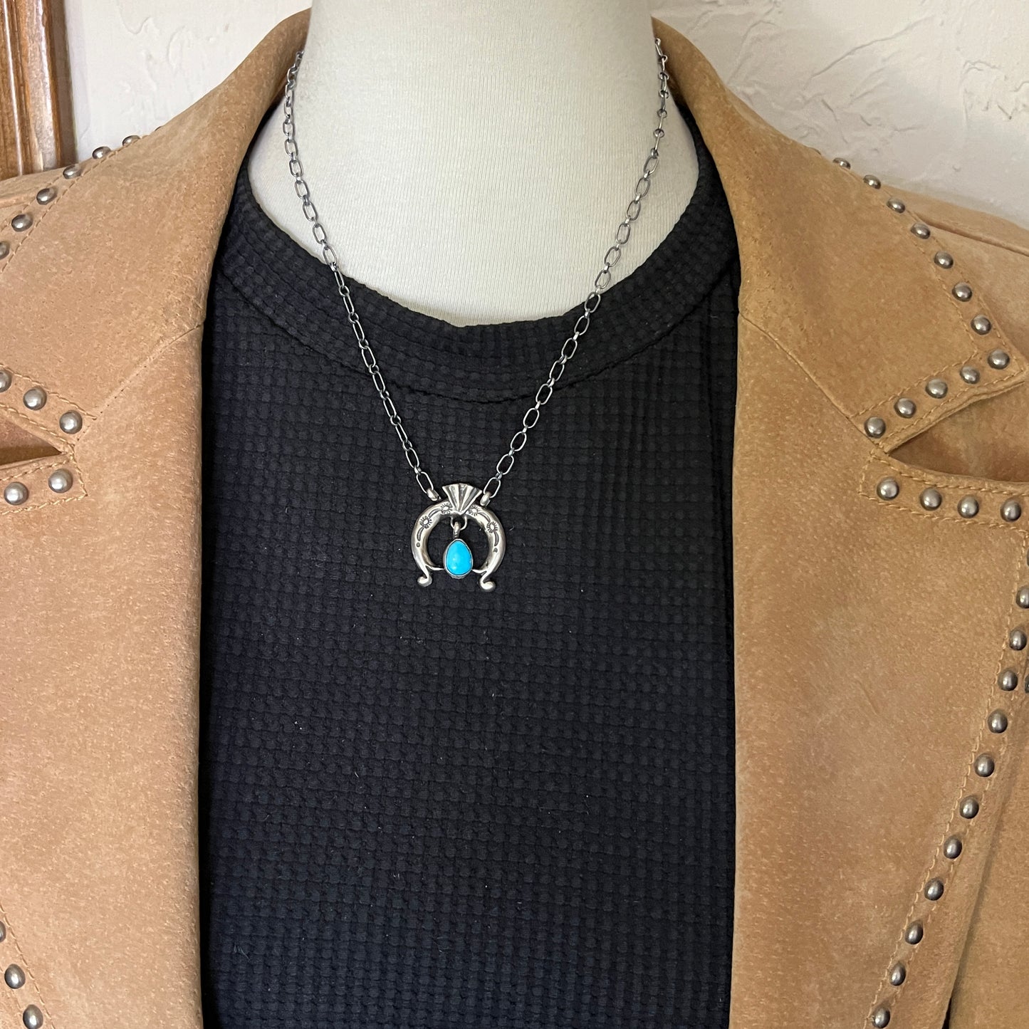 18 1/2" Blue Kingman Turquoise Naja Necklace Sterling silver Navajo Annette Chiquito 706