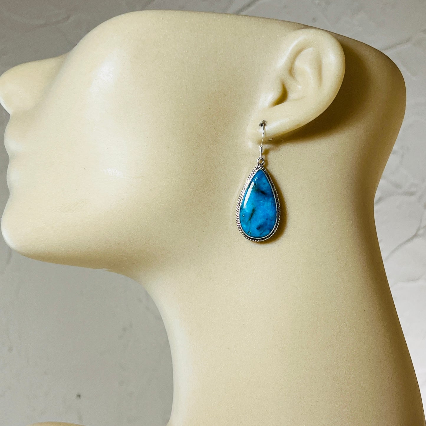 Blue turquoise teardrop earrings sterling silver Sharon McCarthy Navajo ER57