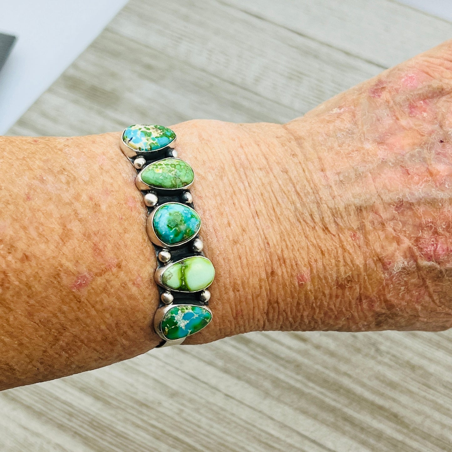 6 1/8" Sonoran polychrome Turquoise cuff bracelet sterling silver Darrell Morgan BR27