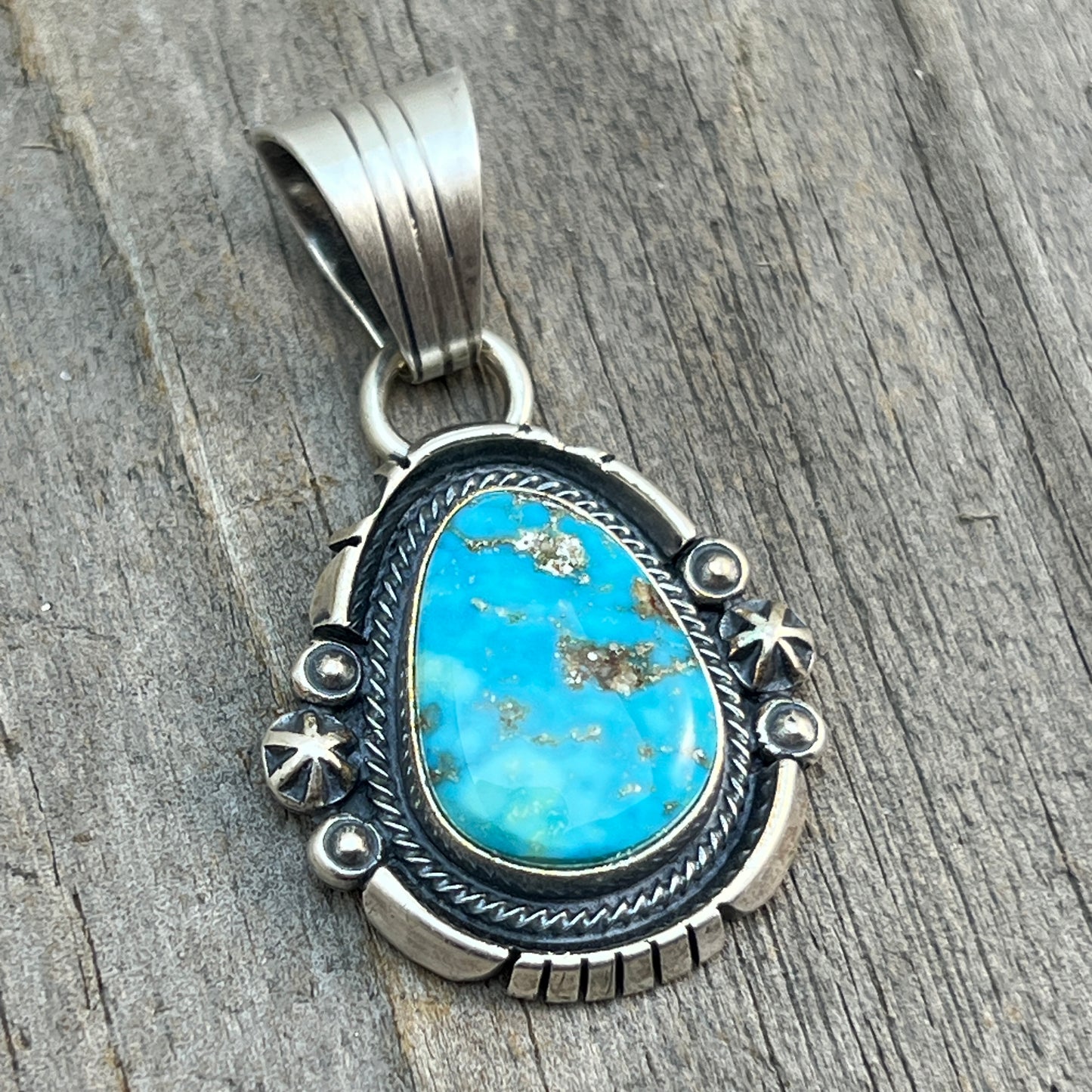 Kingman Turquoise pendant sterling silver Marita Benally Navajo 740