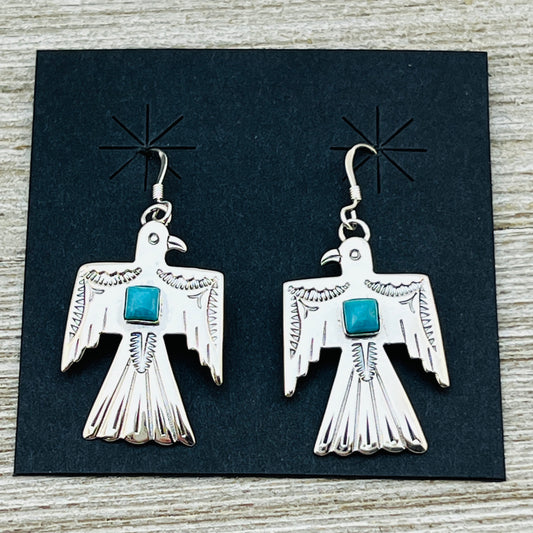 Turquoise Thunderbird Earrings Jeremy Delgarito Navajo sterling silver signed ER19
