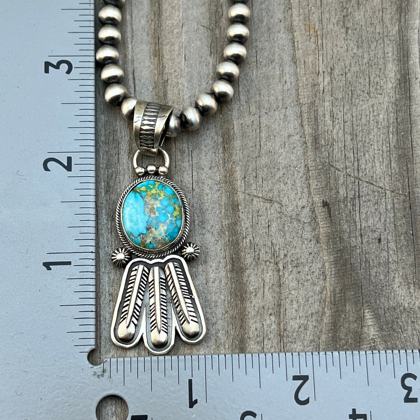 18" Sonoran Turquoise necklace sterling silver 6mm bead Verley Betone Navajo 770