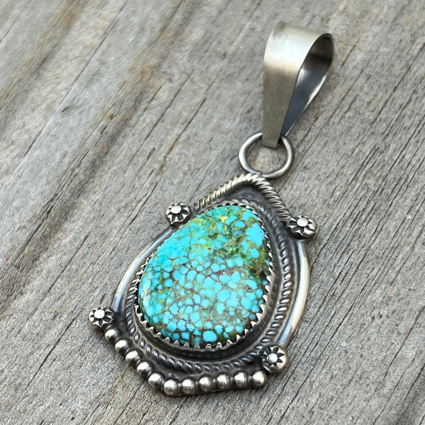 High Grade  Kingman Spiderweb Turquoise pendant sterling silver Leslie Nez Navajo 799