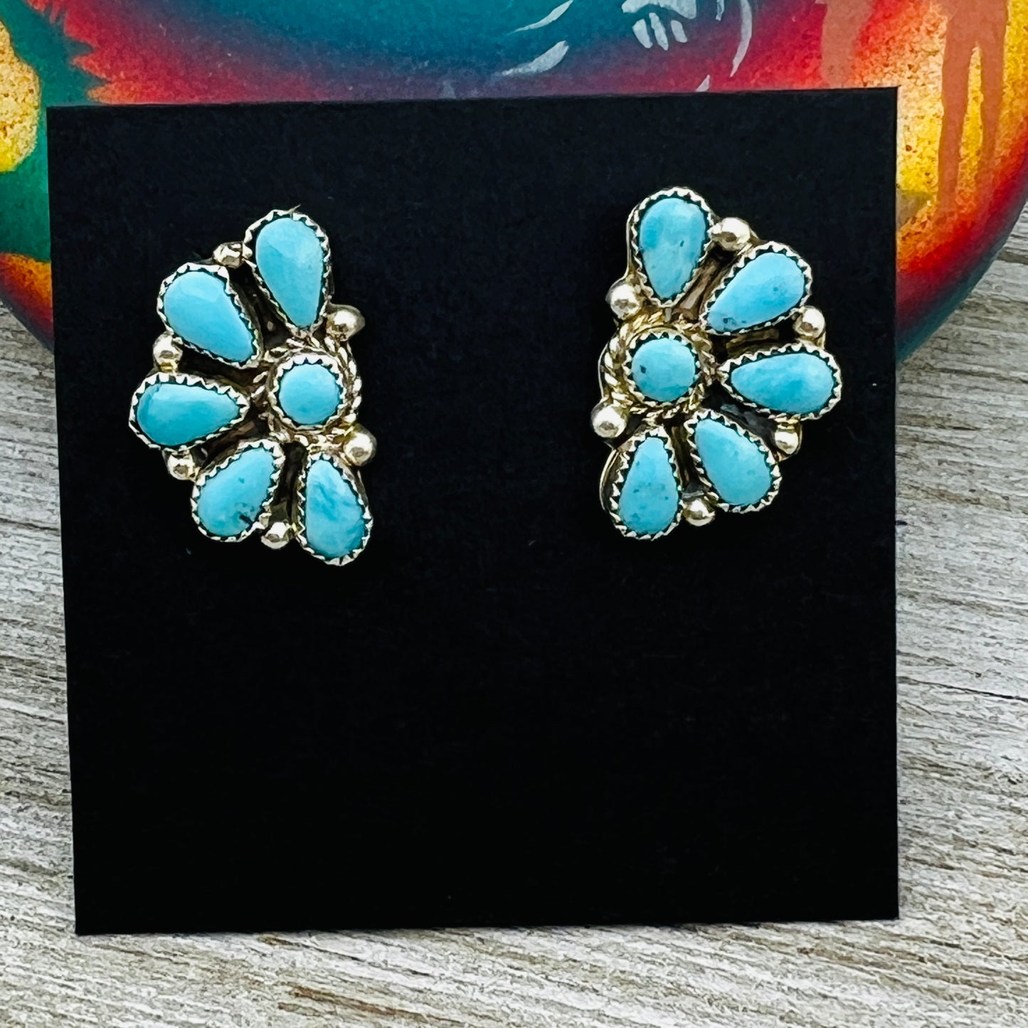 Clear Light Blue Kingman turquoise Half Cluster earrings Alicia Wilson Zuni signed 877