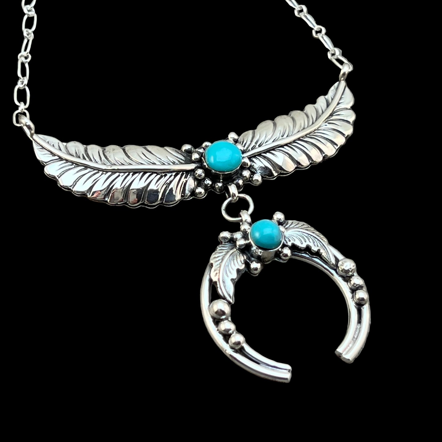 Real 925 sterling silver Campitos Turquoise Naja Floral Bar Necklace Light Blue Turquoise 831
