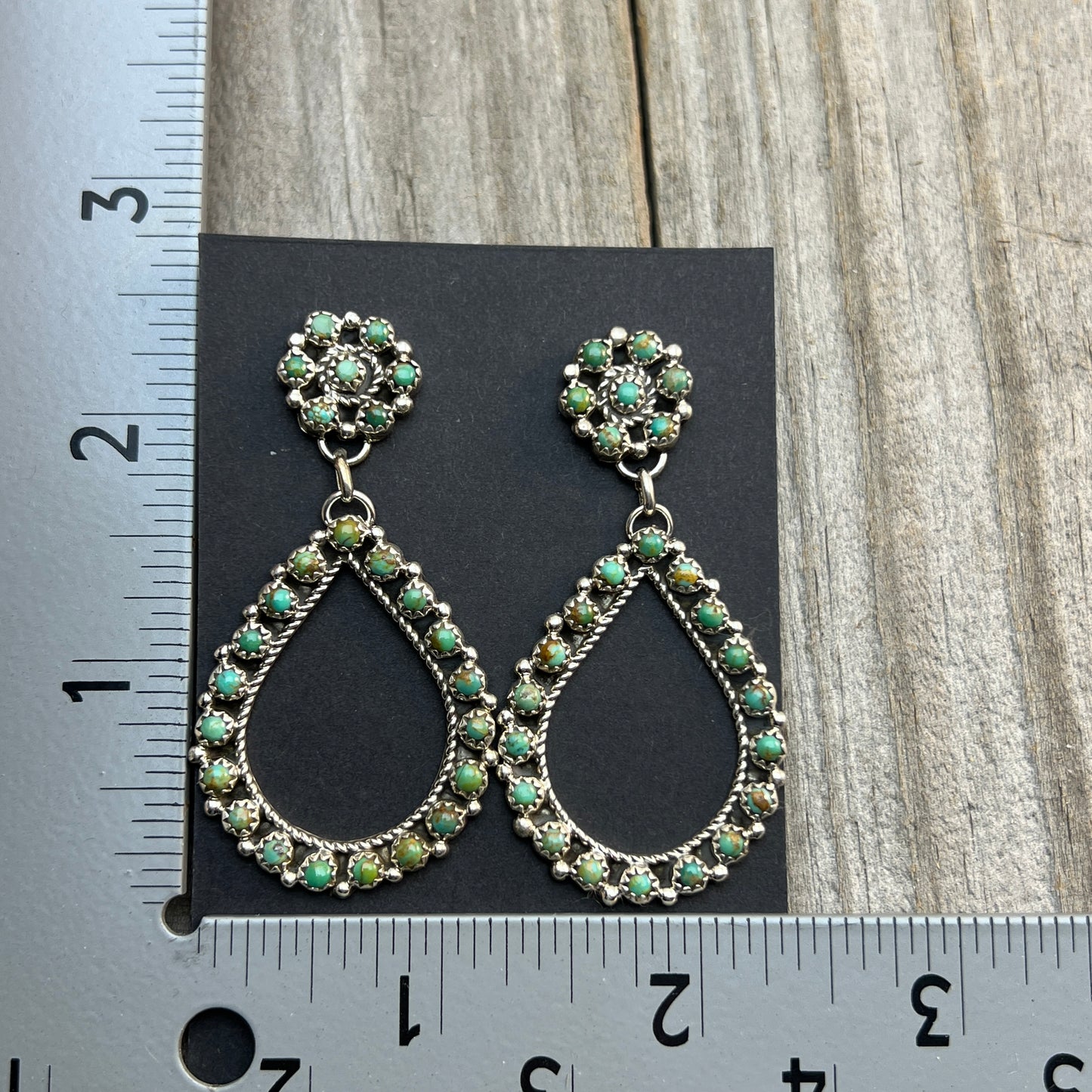 Green Turquoise snake eye dot earrings sterling silver Falencia Yazzie Navajo handmade 708