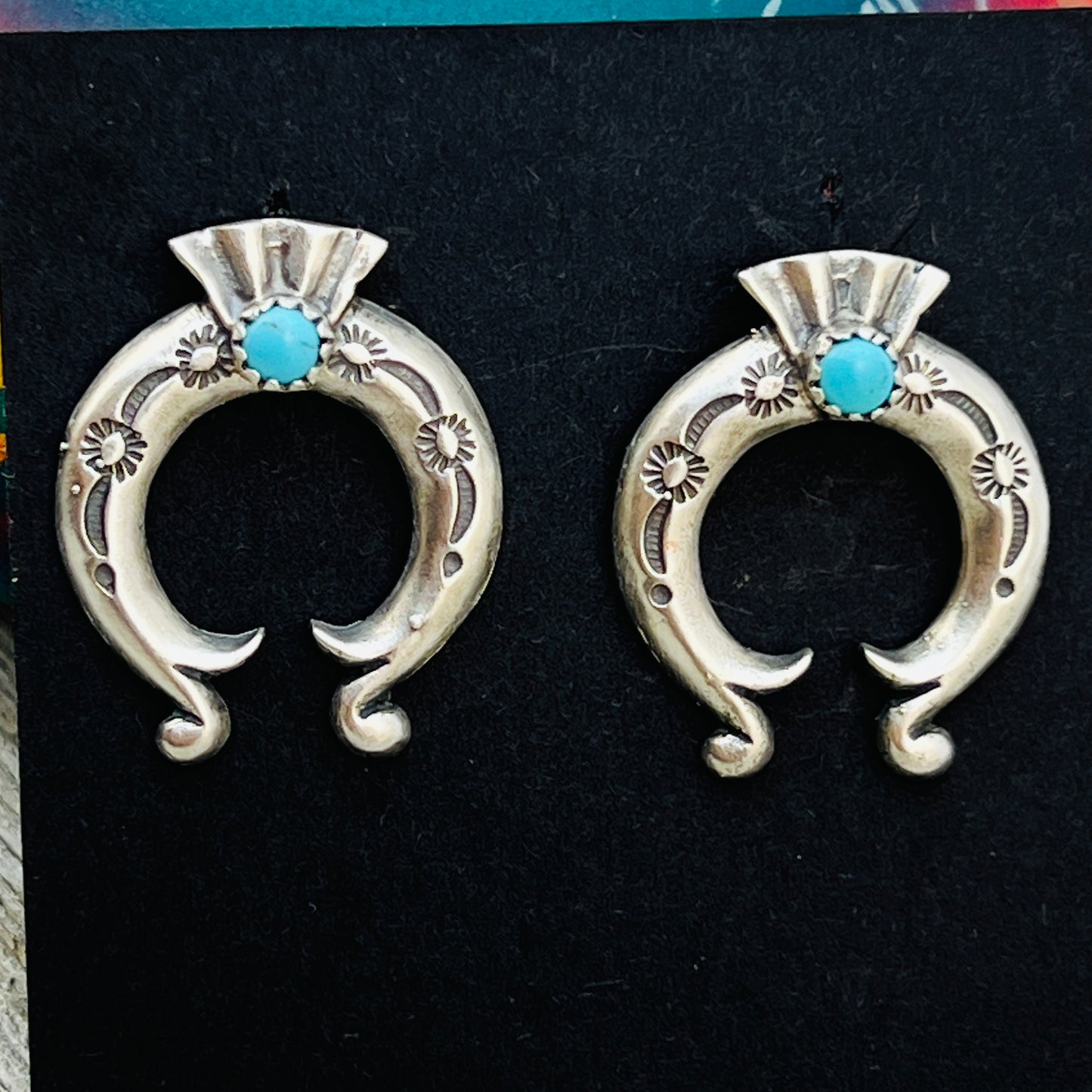 1" Turquoise Naja post earrings sterling silver Adrienne Gordon Navajo ER62