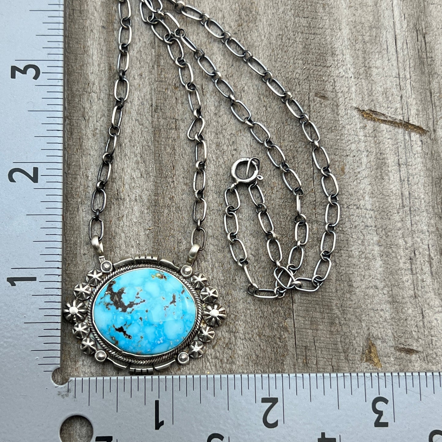 18" Kingman Spiderweb Turquoise Necklace Sterling silver Navajo Daniel Benally 611