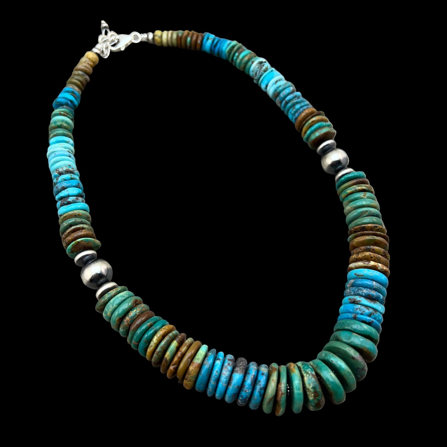 RTS 19 1/2" Turquoise Disc Necklace Choker Sterling Silver Beads, boho choker 640