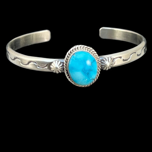Blue Kingman Turquoise narrown stack Cuff bracelet Sterling Silver Samuel Yellowhair 40