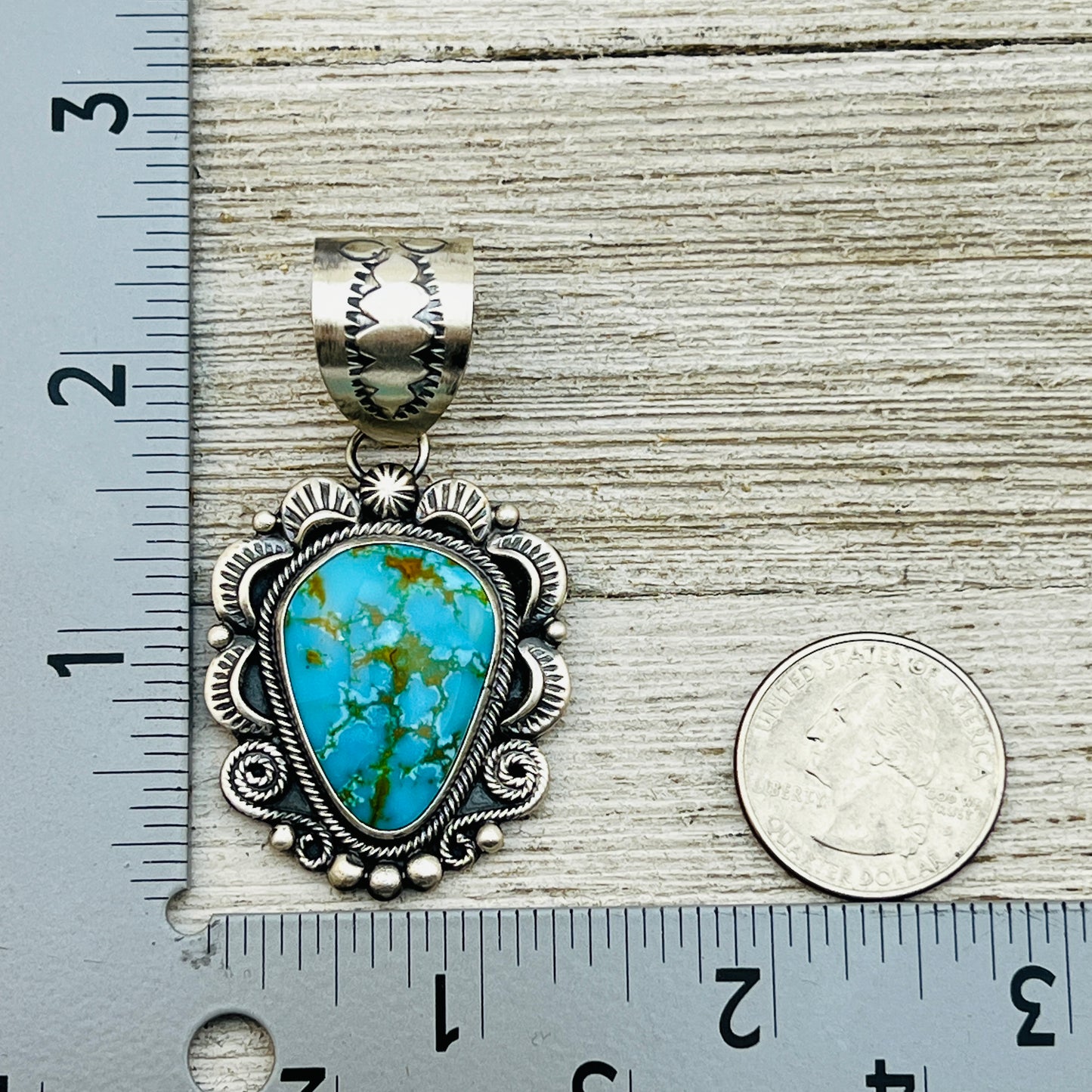 Blue Kingman Turquoise Pendant Navajo Sterling silver Jackson Hoskie