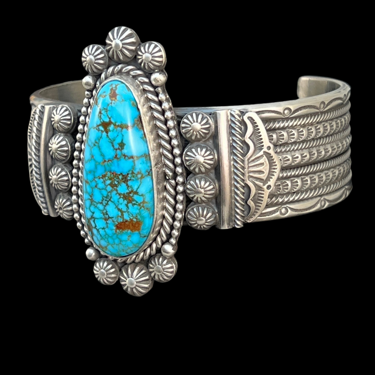 Spiderweb Kingman Turquoise Cuff Bracelet, Sterling Silver 7" Michael Calladitto