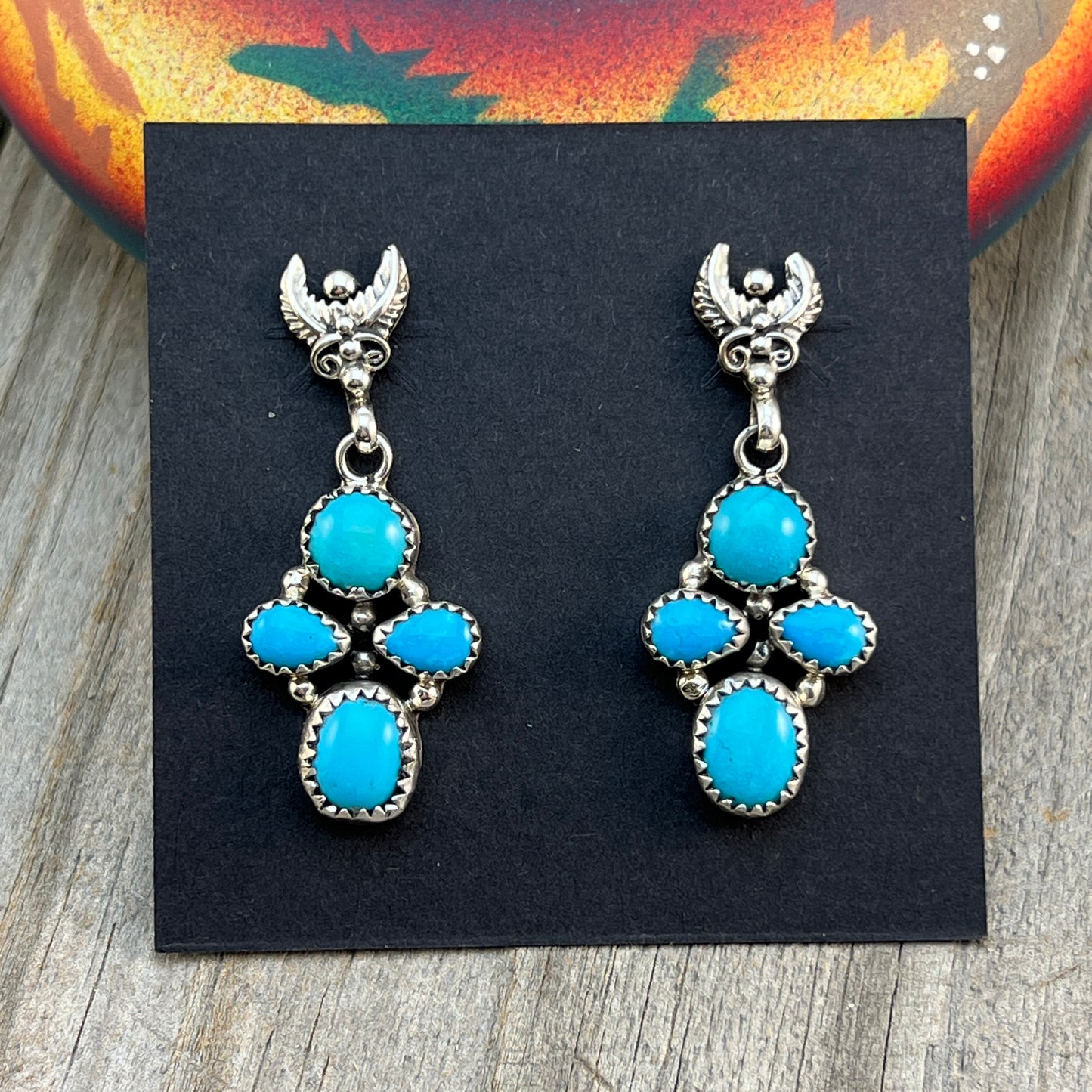 Sterling silver Turquoise cluster Earrings Bernita Begay Sterling Silver 848