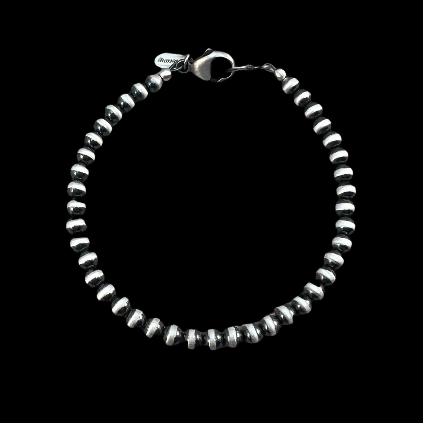 Real 925 Sterling Silver 4mm Bead Bracelet, Silver pearls boho oxidized ball chain Southwest Jewelry