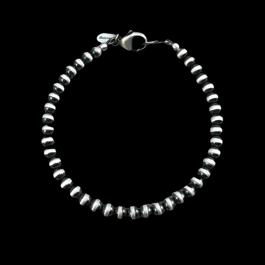 Real 925 Sterling Silver 4mm Bead Bracelet, Silver pearls boho oxidized ball chain Southwest Jewelry